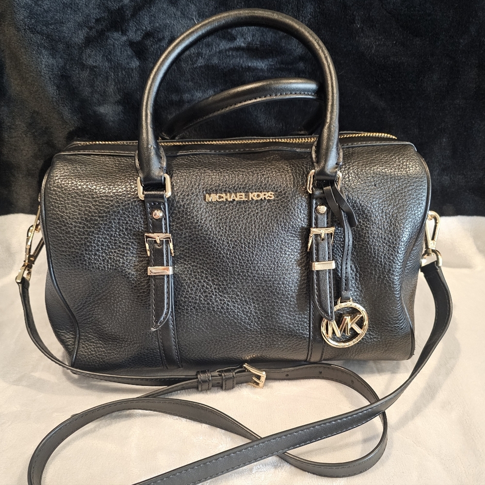 Michael Kors Black Leather Satchel with Gold Accents- VERY LIGHTLY USED